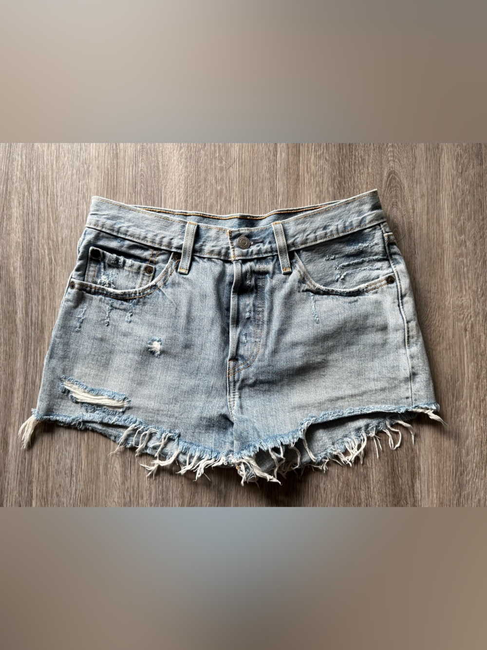 Levi's Light Blue Distressed Denim Shorts